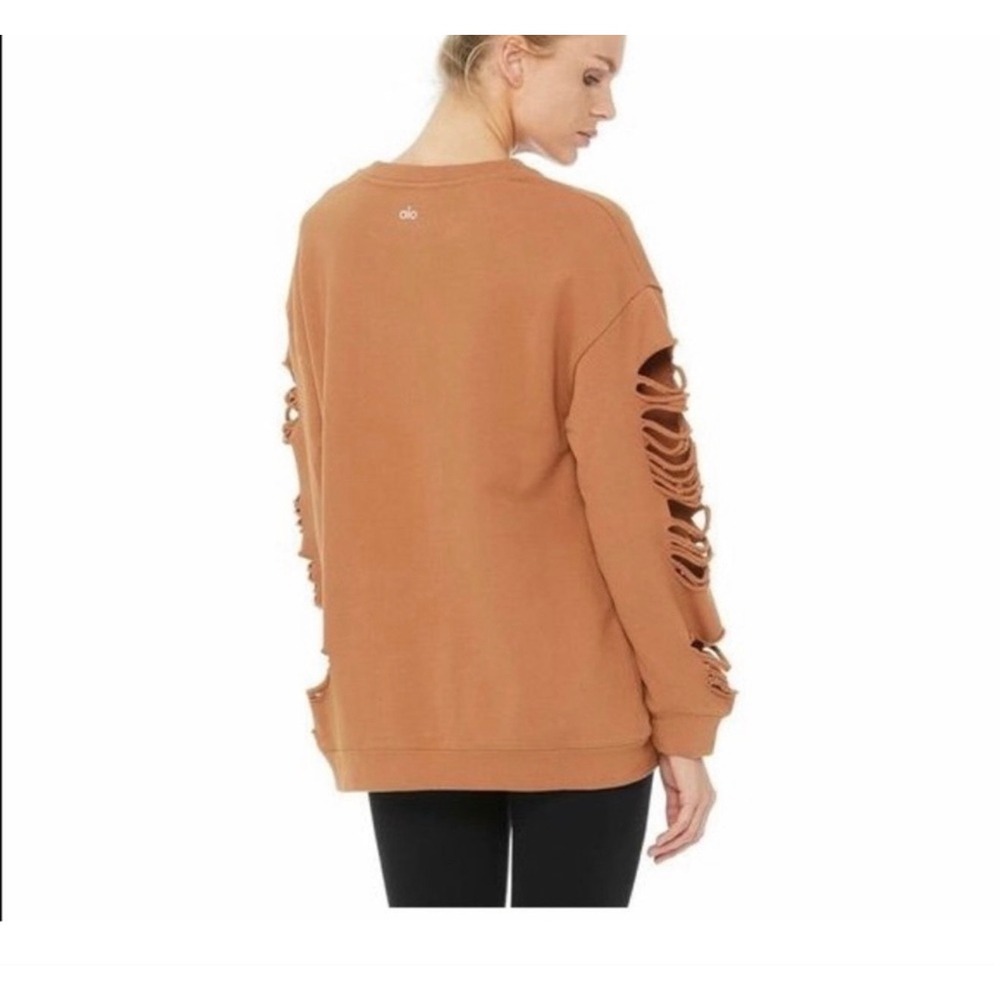 Alo Yoga Ripped Warrior Sweatshirt Terracotta Orange Distressed oversized XS